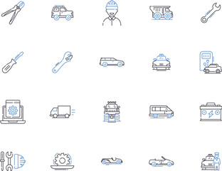 Call center outline icons collection. Call center, Telephone, Helpdesk, Voicemail, Hotline, Operator, Service center vector and illustration concept set. Console, Automation, Digital linear signs