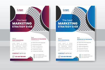 Creative business flyer template design set with blue, orange, red and blue color. marketing, business proposal digital marketing flyer