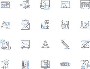 Graphic design outline icons collection. Graphic Design, Illustration, Logo, Vector, Layout, Creativity, Typography vector and illustration concept set. Colors, Photoshop, Artwork linear signs