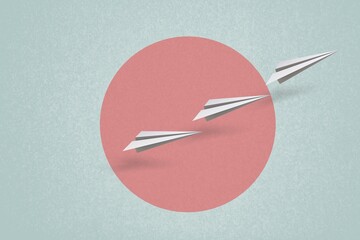 paper plane on a abstract background. Art collage.
