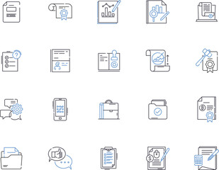 Text and copywriting outline icons collection. Texting, Copywriting, Editing, Proofreading, Storytelling, Publishing, Content vector and illustration concept set. Copyediting,Creative,Marketing linear