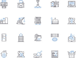 Home renovation outline icons collection. Renovation, Home, Improvement, Repair, Remodel, Redesign, Expansion vector and illustration concept set. Modernizing, Upgrade, Refurbishment linear signs