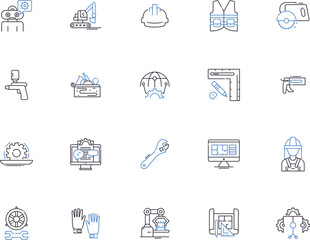 Builder outline icons collection. builder, constructor, architect, contractor, mason, carpenter, renovator vector and illustration concept set. fabricator, craftsman, designer linear signs