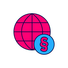 Filled outline International law icon isolated on white background. Global law logo. Legal justice verdict world. Vector