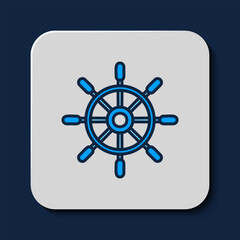Obraz premium Filled outline Ship steering wheel icon isolated on blue background. Vector