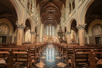 Fototapeta premium Beautiful view of the interior of the cathedral in Jakarta, Indonesia