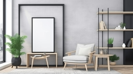 Mockup poster frame in modern interior background Generative AI