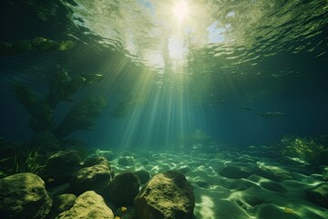 Fototapeta na wymiar underwater scene of a river, created with AI, generative AI, AI