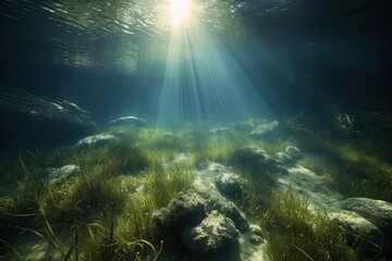 underwater scene of a river, created with AI, generative AI, AI