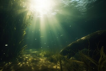 Fototapeta na wymiar underwater scene of a river, created with AI, generative AI, AI