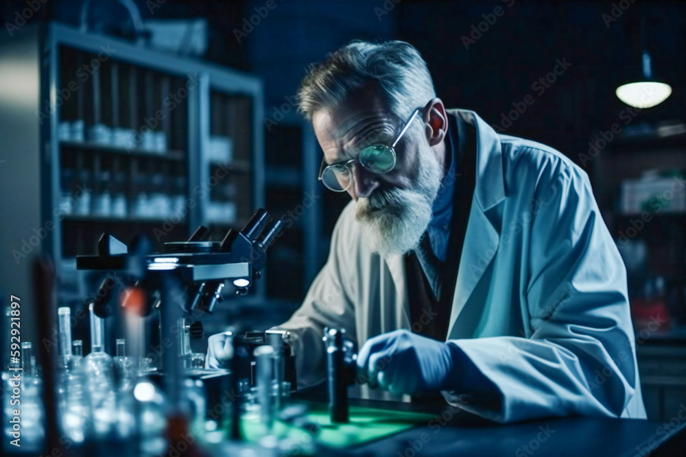 Aufkleber scientist in a lab. research and experimenting concept. created with generative ai technology.