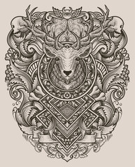 illustration deer head with antique engraving ornament style good for your merchandise dan T shirt