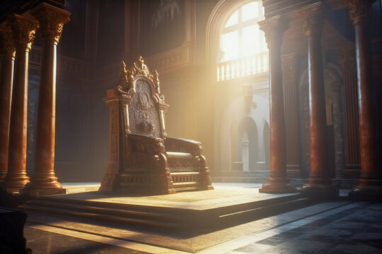 Decorated empty throne hall. Created with Generative AI technology.