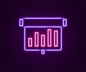 Glowing neon line Board with graph chart icon isolated on black background. Report text file icon. Accounting sign. Audit, analysis, planning. Colorful outline concept. Vector
