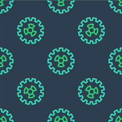 Line Radioactive icon isolated seamless pattern on blue background. Radioactive toxic symbol. Radiation hazard sign. Vector