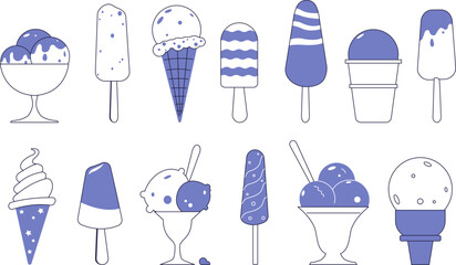 Set of various types of ice cream.