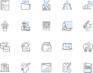 Analytics outline icons collection. Analysis, Trends, Data, Insights, Metrics, Surveys, KPIs vector and illustration concept set. Forecasts, Modeling, Reports linear signs