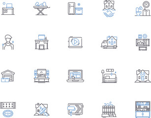 Home outline icons collection. House, Abode, Dwelling, Residence, Domain, Shelter, Haven vector and illustration concept set. Nest, Den, Homely linear signs