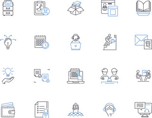 Business education outline icons collection. accounting, finance, marketing, management, entrepreneurship, economics, business law vector and illustration concept set. human resources, supply chain