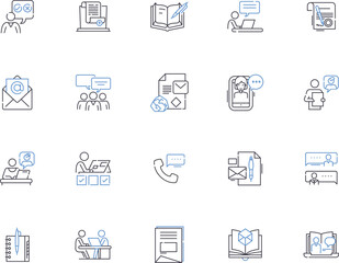 Messaging outline icons collection. Texting, Chatting, Messaging, Instant, Emailing, Broadcasting, Alerts vector and illustration concept set. Relaying, Communicating, Notifying linear signs