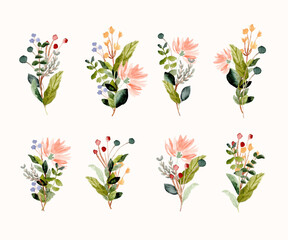 wildflower bouquet watercolor collection - obrazy, fototapety, plakaty
