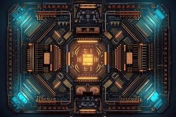 Central Computer Processors CPU concept. Motherboard Circuit board digital chip. Tech science background. Quantum processor. Generative ai