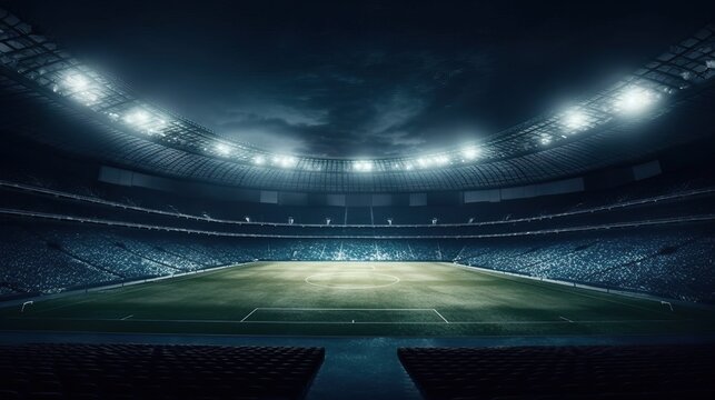Stadium in lights and flashes. Generative AI
