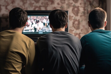 Obraz premium Group of friends watching TV. Generative AI