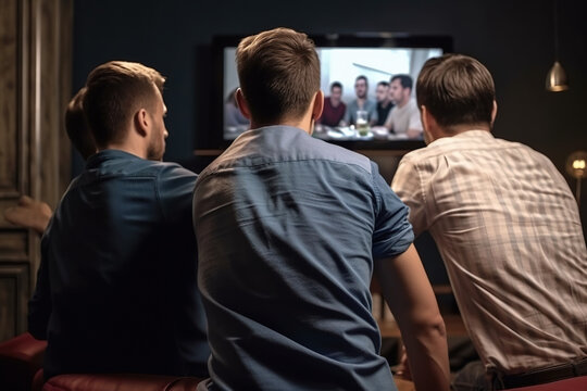 Group of friends watching TV. Generative AI
