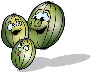 Three Green Gooseberries with Funny Faces