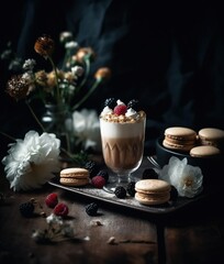 Fototapeta na wymiar Luxury latte and dessert, decadent chocolate sweets,, Generative Ai