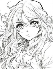 Fototapeta premium Japanese traditional cartoon character illustration, coloring image with bkacl ink outline - Generative Ai