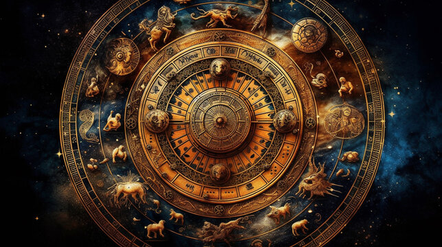 astrology, Astronomical clock close-up. Zodiac signs
