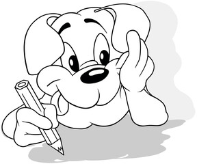 Drawing of a Lying Doggy with a Crayon in its Paw