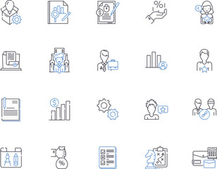 Analytics outline icons collection. Analysis, Trends, Data, Insights, Metrics, Surveys, KPIs vector and illustration concept set. Forecasts, Modeling, Reports linear signs