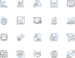 Data visualization outline icons collection. Data, Visualization, Chart, Graph, Map, Plot, Diagram vector and illustration concept set. Analysis,Table,Scatter linear signs