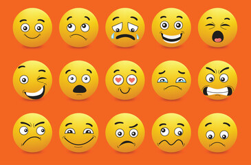 Set of emoticon icons. Cartoon emoji set. Vector emoticon set