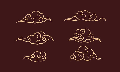 Vector of cloud icons isolated on a brown background
