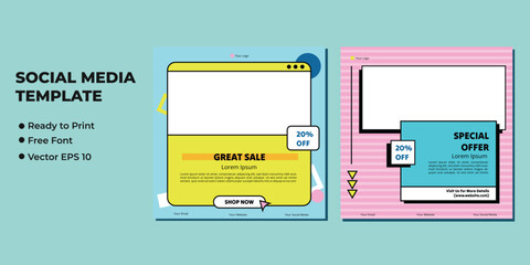 Set of Editable minimal square banner template. Suitable for social media post and web internet ads. Vector illustration with photo college