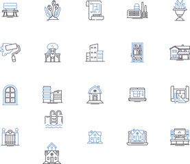 Fototapeta na wymiar Construction project outline icons collection. building, infrastructure, architecture, engineering, design, erection, installation vector and illustration concept set. project, redevelopment, masonry