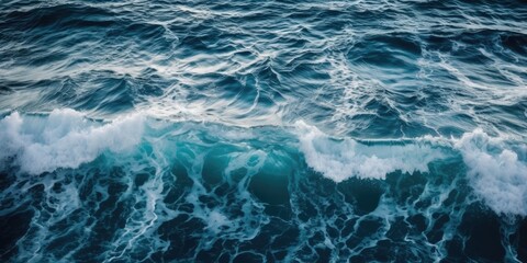 Fototapeta na wymiar Blue sea water texture with white foam top view - generative ai
