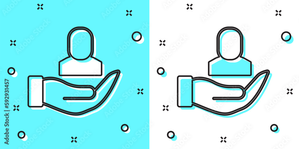 Poster black line worker icon isolated on green and white background. business avatar symbol user profile i