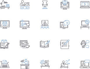 Workflow outline icons collection. Process, Automation, Management, Flow, Efficiency, Productivity, Steps vector and illustration concept set. System, Logic, Rules linear signs