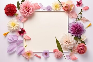 Naklejka na ściany i meble bouquet of beautiful flowers with blank card isolated on a background, ai generated 