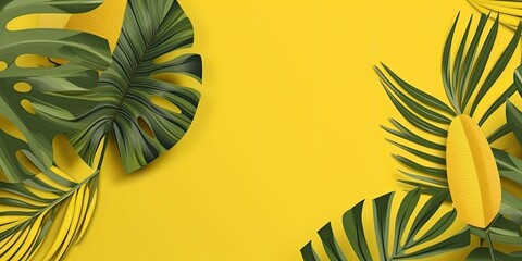 Fototapeta na wymiar Collection of tropical leaves foliage plant in yellow - generative ai