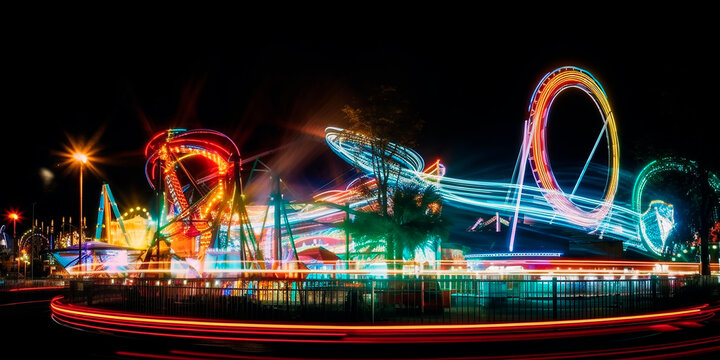 generative ai illustration of ring game, amusement park at night in motion