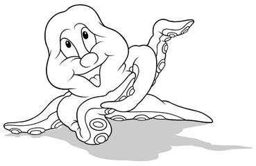 Drawing of a Cheerful Octopus with a Raised Tentacle