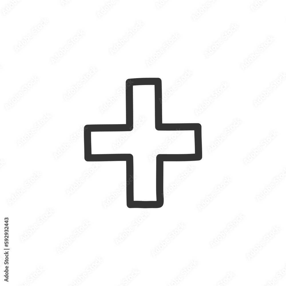 Poster hand drawn plus vector icon. plus flat sign design. plus symbol pictogram. ux ui icon. linear icon