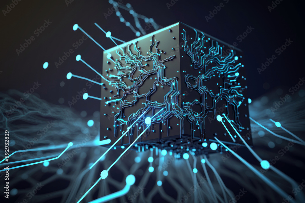 Poster futuristic digital cube encoder generative ai