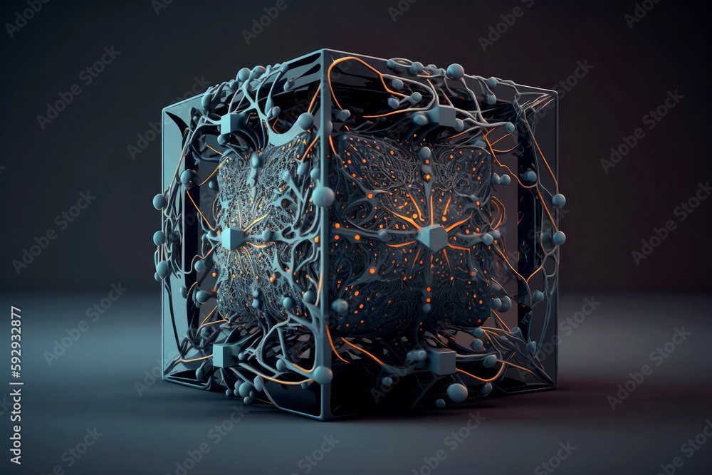 Poster futuristic digital cube encoder. generative ai